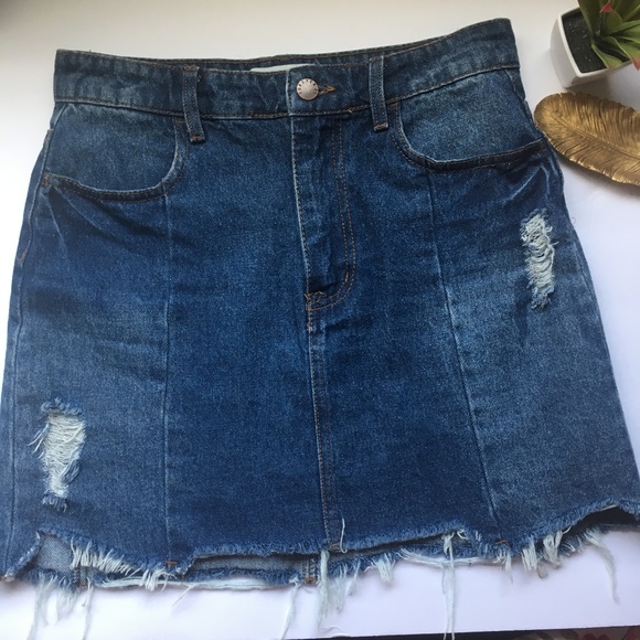Forever 21 Dresses & Skirts - Forever 21 distressed midi denim skirt Sz 26 #135